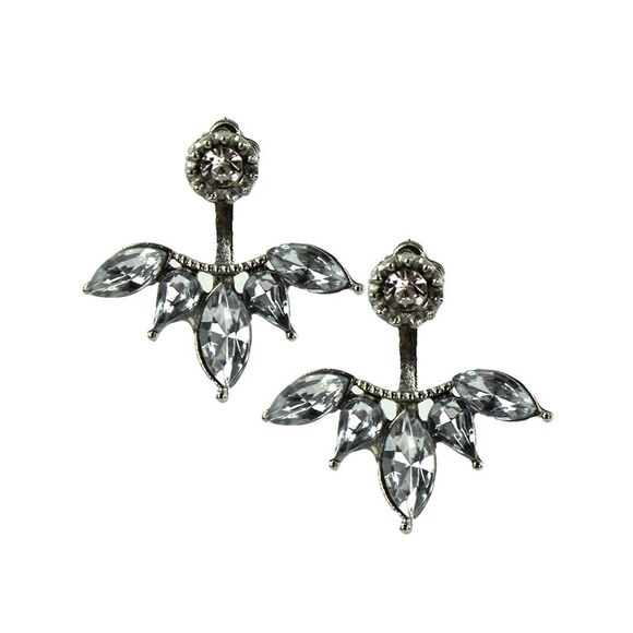 Silver Tone Baroque Style Rhinestone Post Earrings - Picture 1 of 6